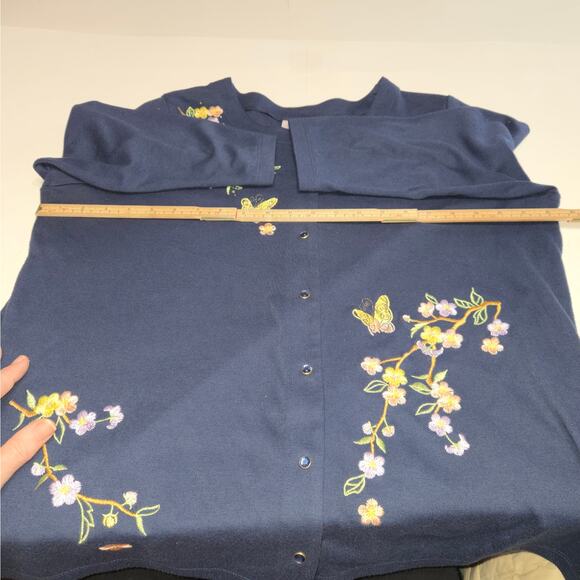Quacker Factory by Jeanne Bice Womens Large Cardigan Button Up Floral Butterfly - Picture 9 of 13